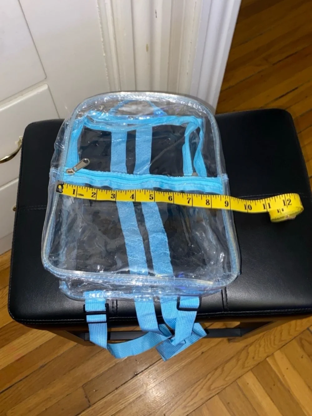 Clear PVC Backpack with Light Blue Trim,women's adjustable bag
